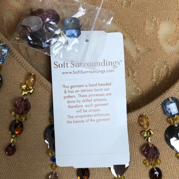 NWT SOFT SURROUNDINGS Beaded Sweater Plus Sz 2X Camel Tan L/S Knit Burnout Rayon - Picture 5 of 11